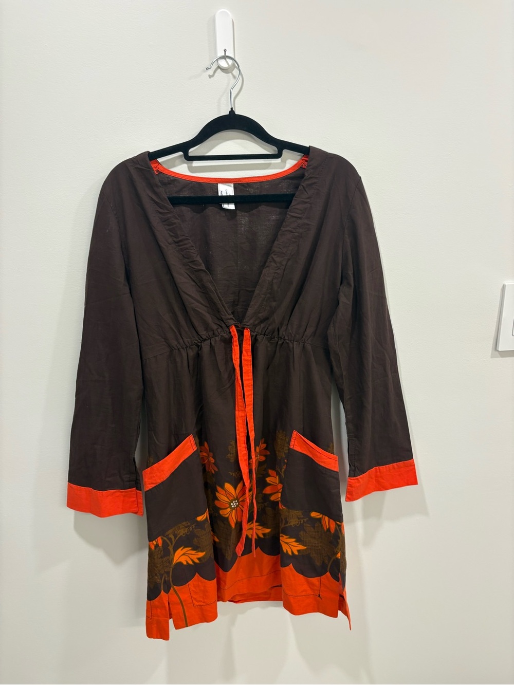 Women’s Brown Tunic Top with Orange Trim